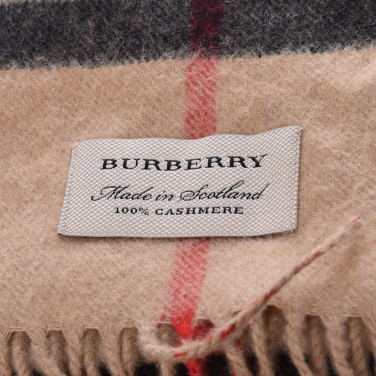 Burberry Cashmere Giant Check Fringe Scarf Camel 5 of 5