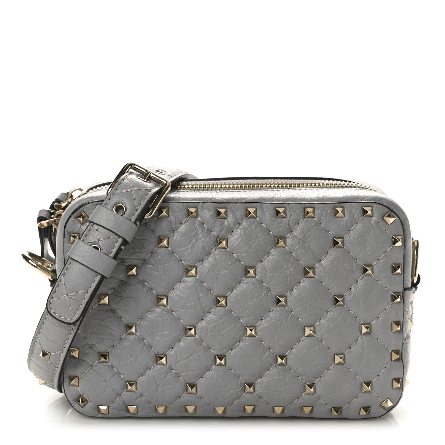 Valentino Garavani Craquele Nappa Rockstud Spike Camera Crossbody Bag Pastel Grey 1 of 9