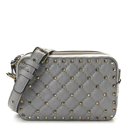 Valentino Garavani Craquele Nappa Rockstud Spike Camera Crossbody Bag Pastel Grey 1 of 9