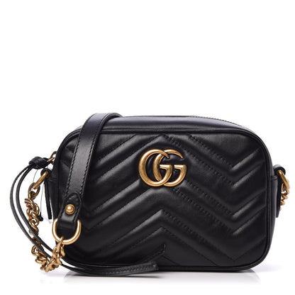 Gucci Calfskin Matelasse Mini GG Marmont Chain Shoulder Bag Black 1 of 7