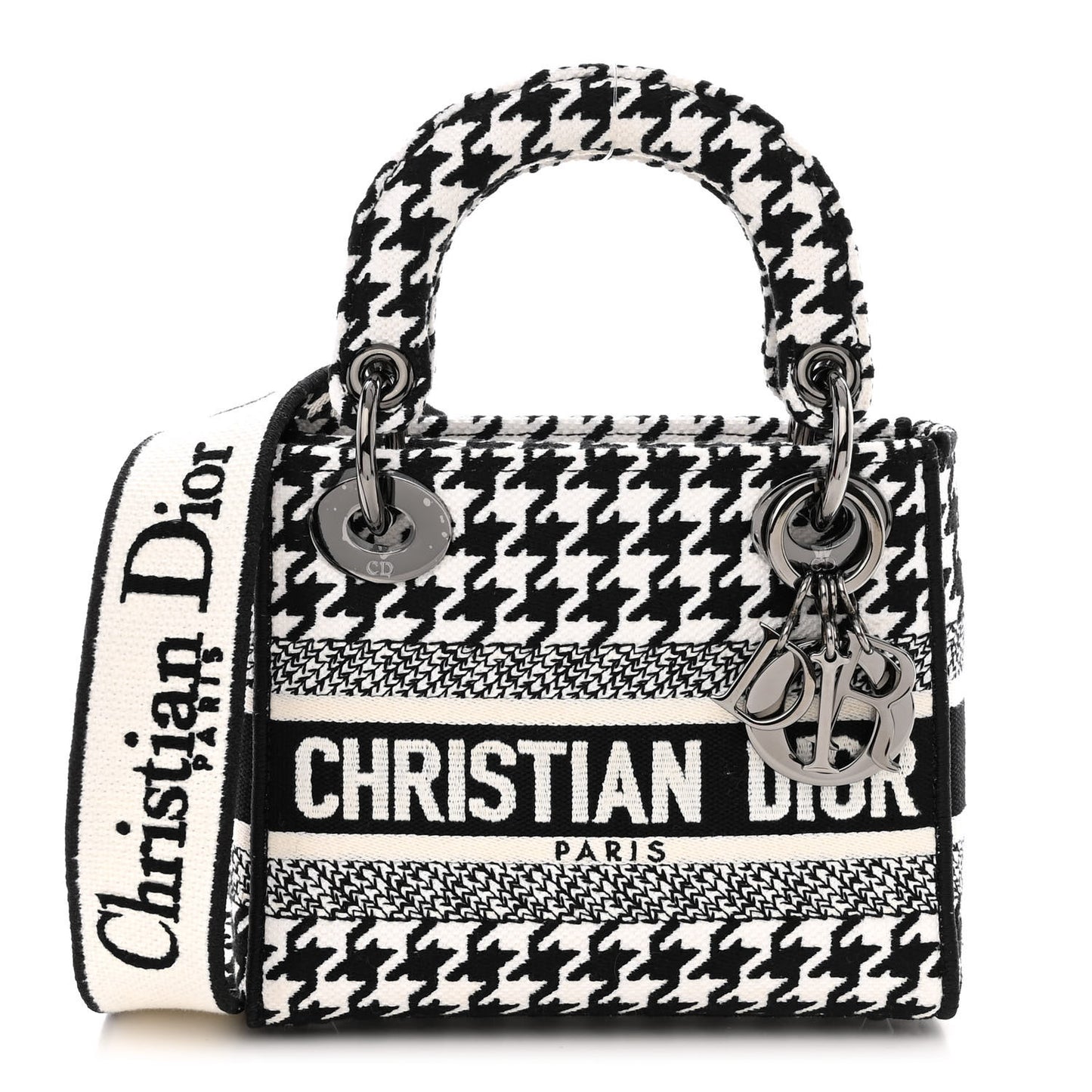 Canvas Houndstooth Embroidered Mini Lady D-Lite Black White
