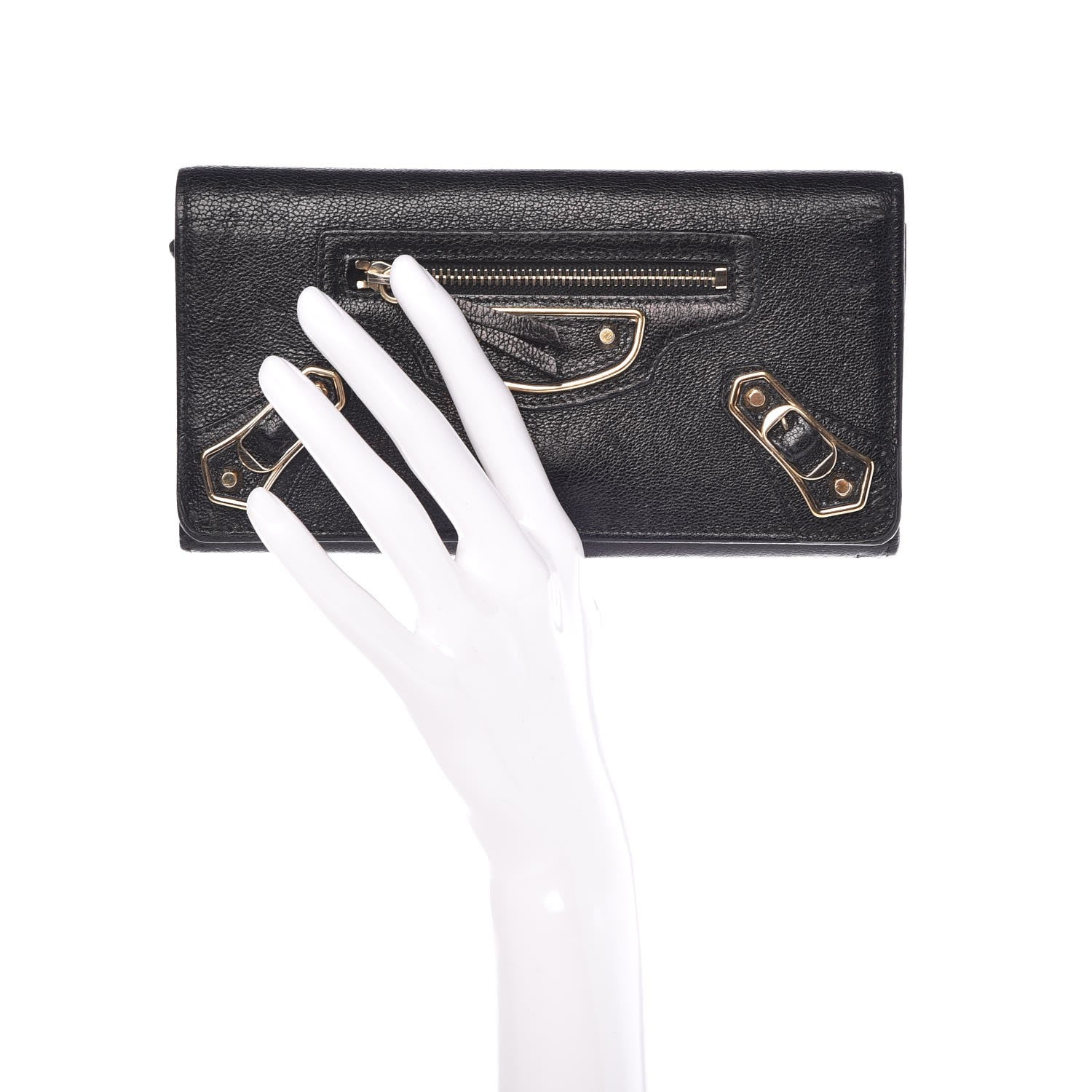 Balenciaga Chevre Gold Metallic Edge Hardware Money Wallet Black 2 of 9