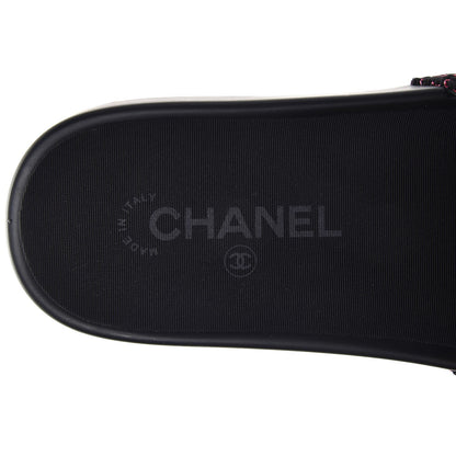 Chanel Tweed Grosgrain Camellia CC Flat Mules 36 Black Pink 8 of 10