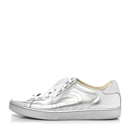 Gucci Metallic Nappa Interlocking G Perforated Womens Ace Sneakers 39.5 Silver 1 of 9