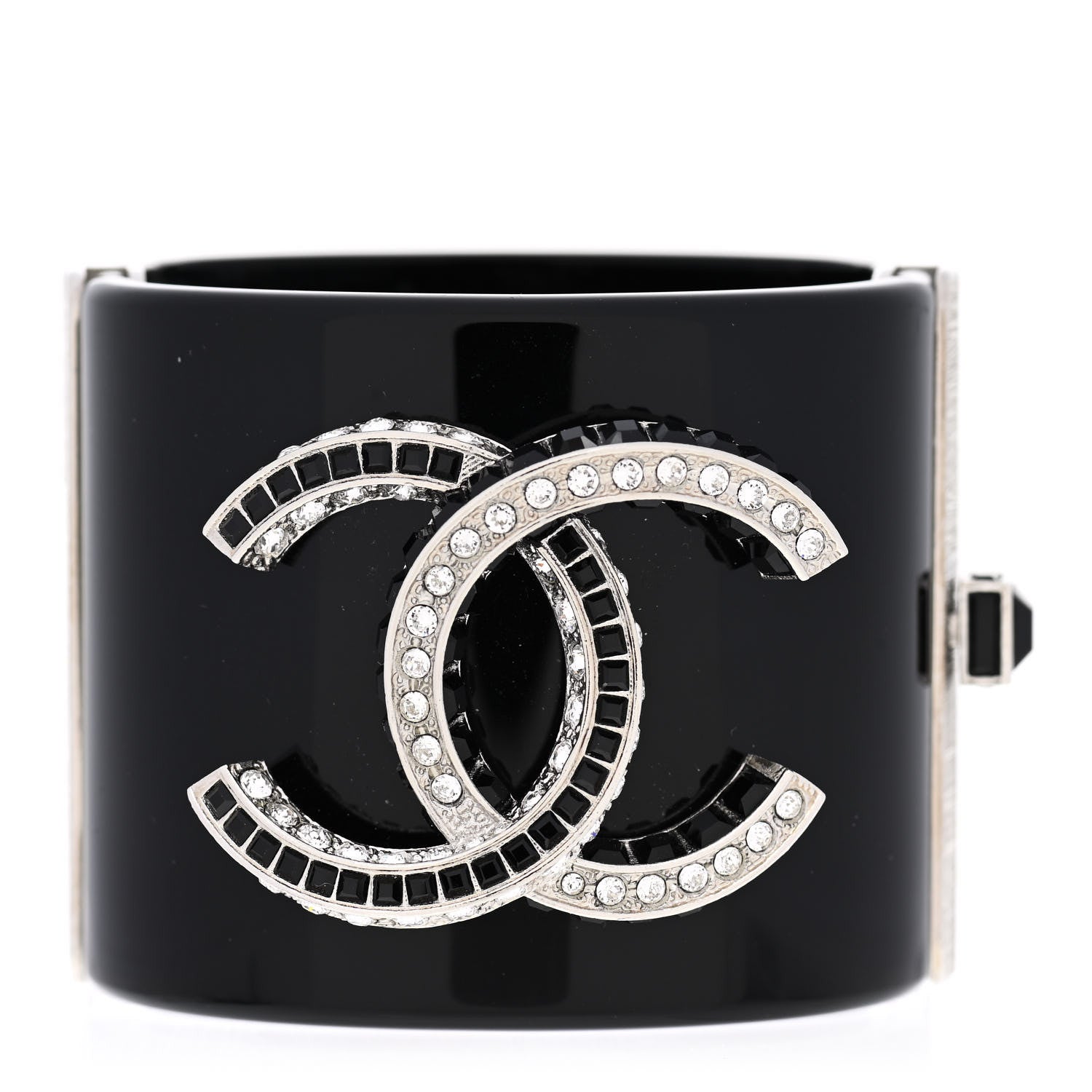 Chanel Resin Baguette Crystal CC Cuff Black 1 of 4