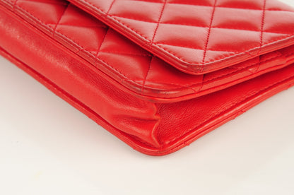 Chanel Lambskin Quilted Wallet On Chain WOC Red 11 of 12