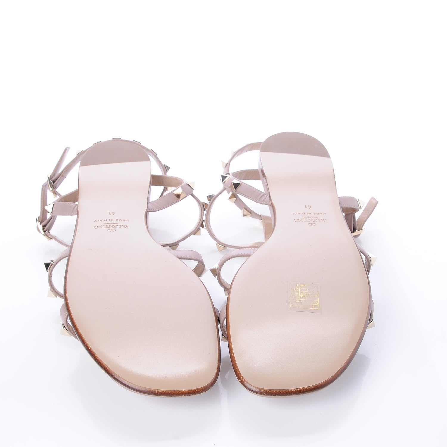 Valentino Garavani Nappa Rockstud Gladiator Flat Sandals 41 Poudre 5 of 8