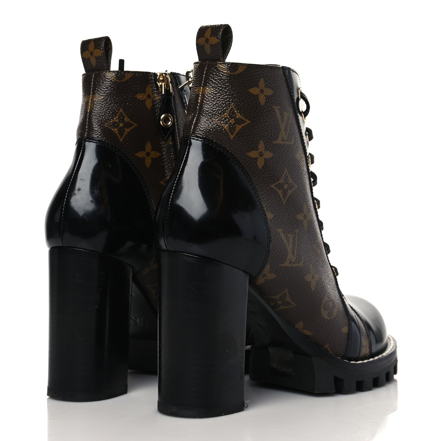 Patent Calfskin Monogram Star Trail Ankle Boots 40 Black
