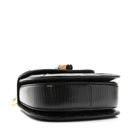 Gucci Sequin Lizard Embossed GG Mini Bamboo 1947 Top Handle Chain Bag Black White 4 of 10