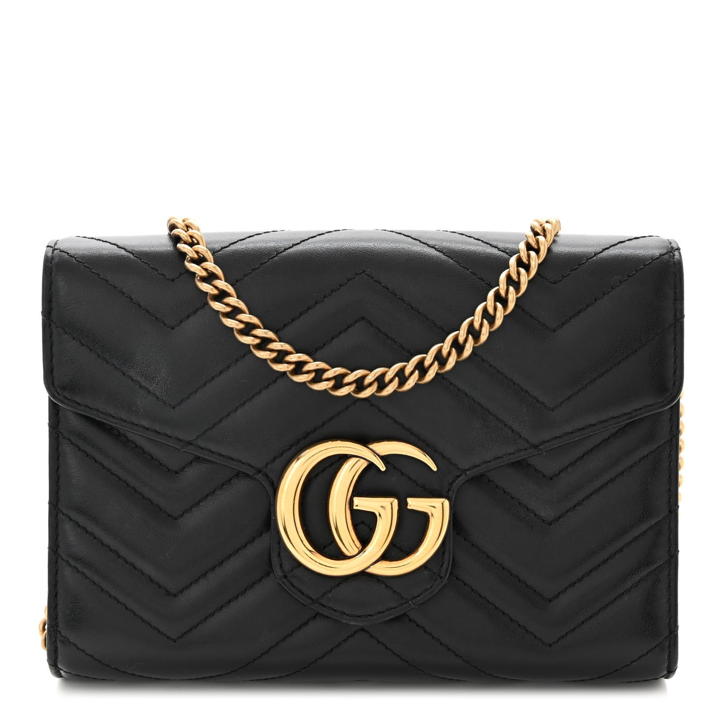 Calfskin Matelasse GG Marmont Chain Wallet Black