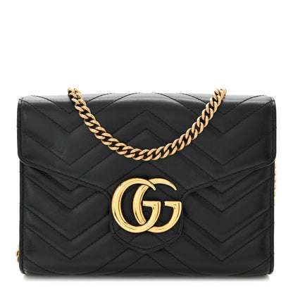 Gucci Calfskin Matelasse GG Marmont Chain Wallet Black 1 of 13