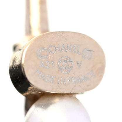 Chanel Pearl Charms CC Hoop Earrings Gold 3 of 5