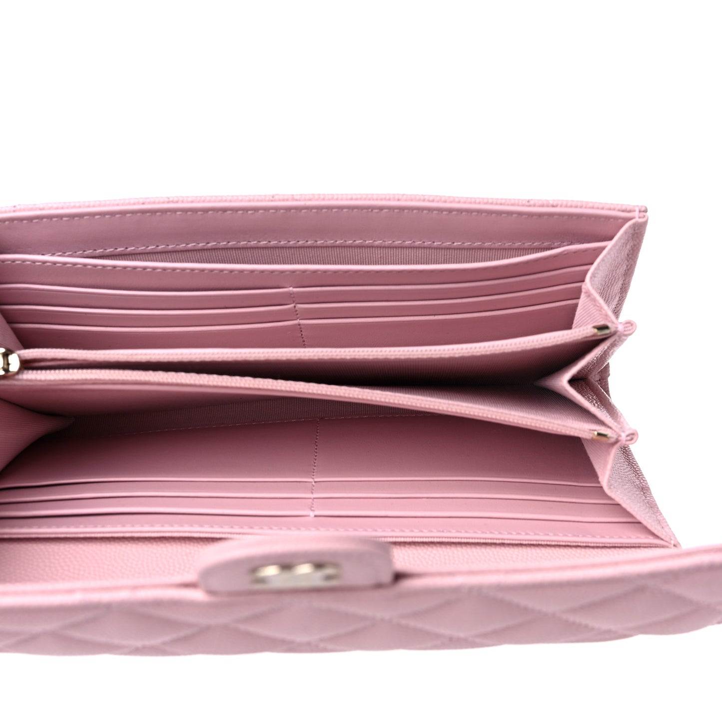 Caviar Quilted Large Gusset Flap Wallet Light Pink