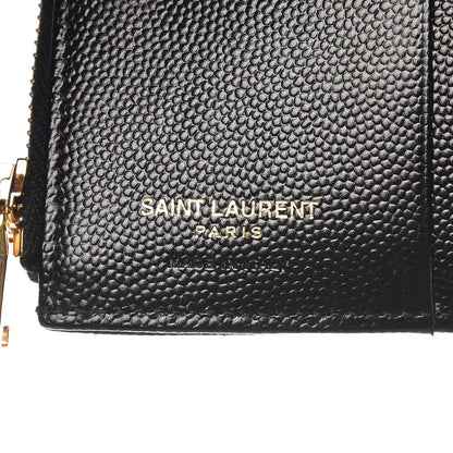 Saint Laurent Grain De Poudre Matelasse Chevron Monogram Zipped Card Case Black 6 of 8