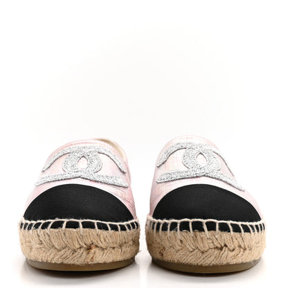 Chanel Laminated Lambskin Grosgrain Embroidered CC Espadrilles 37 Pink Silver Black 2 of 10