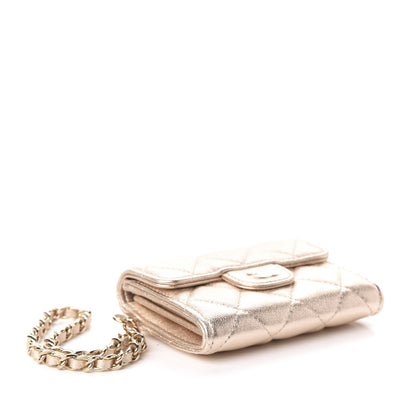 Chanel Metallic Lambskin Quilted Flap Card Holder Chain Wristlet Gold 4 of 7
