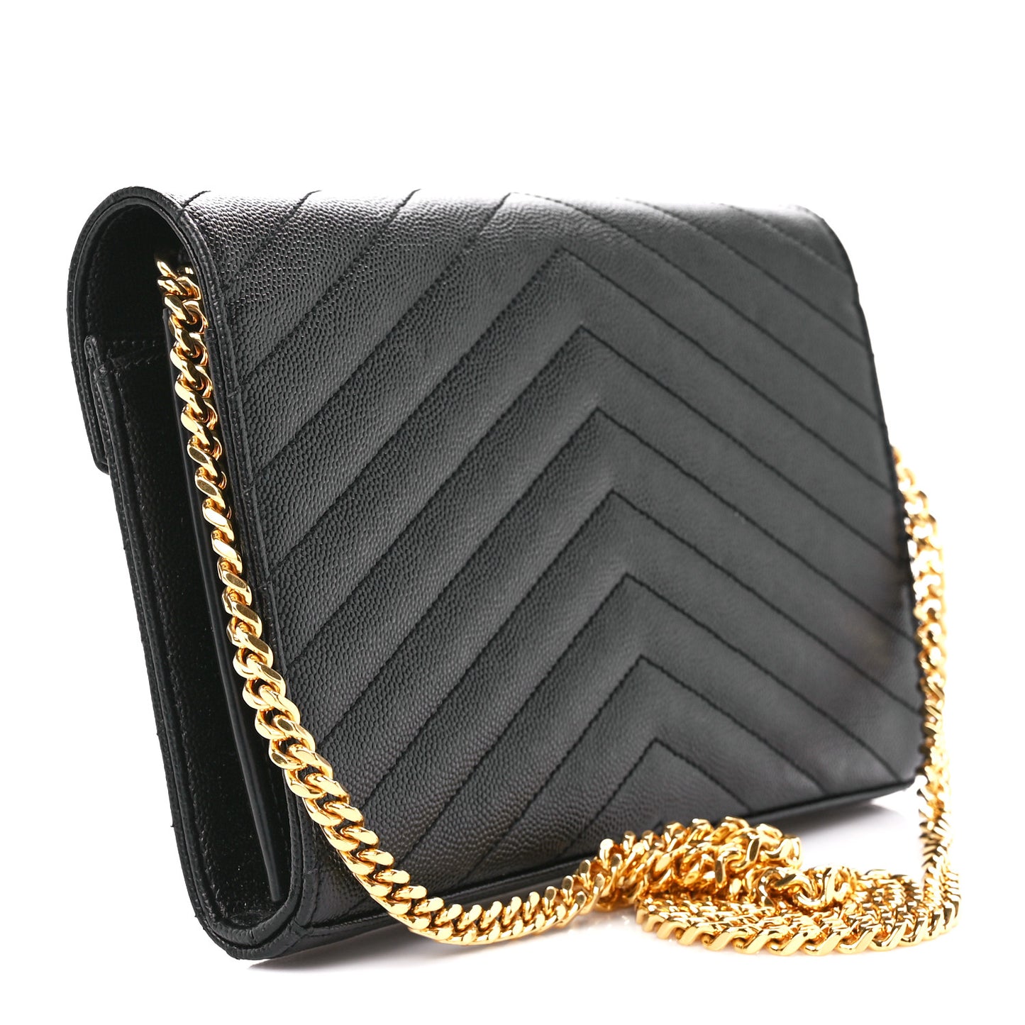 Grain De Poudre Matelasse Chevron Monogram Chain Wallet Black