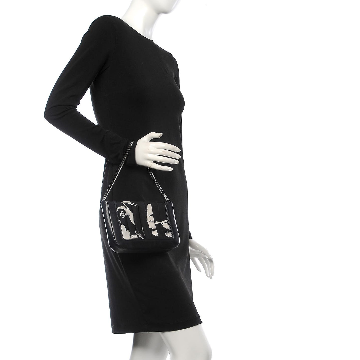 Lambskin Fabric Pleated Symbols Pochette Black
