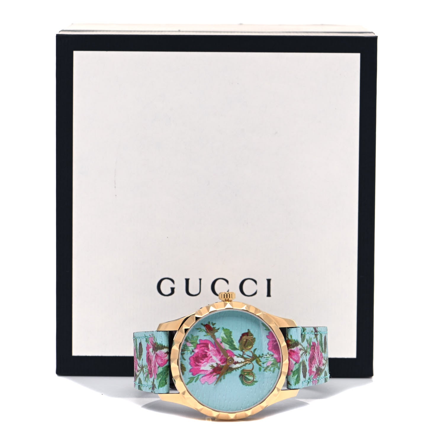 Gucci Stainless Steel Calfskin 38mm G-Timeless Floral Quartz Watch Blue 5 of 5