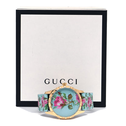 Gucci Stainless Steel Calfskin 38mm G-Timeless Floral Quartz Watch Blue 5 of 5