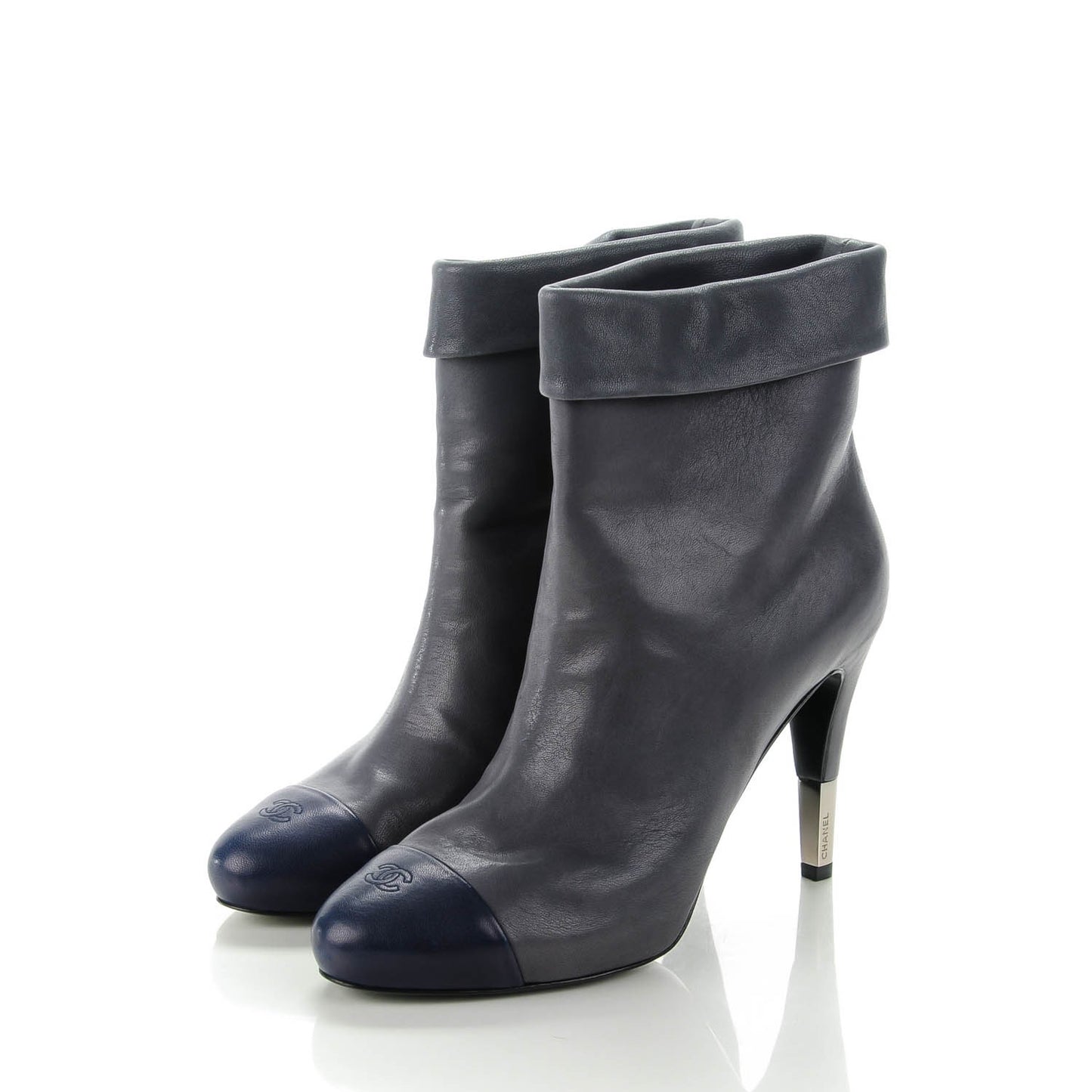 Lambskin CC Cap Toe Ankle Boots 39 Grey