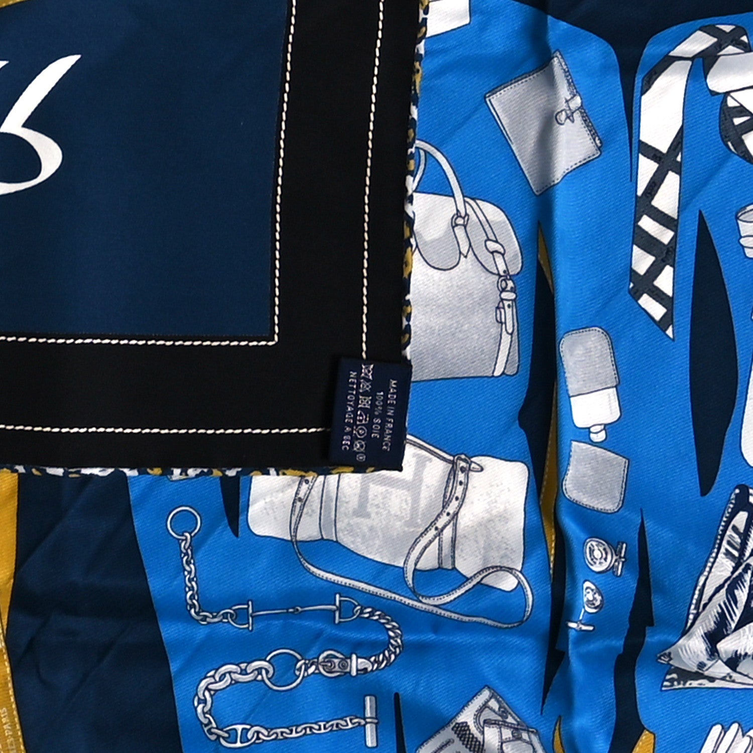 Hermes Vintage Silk Monsieur Et Madame Scarf 70 Marine Cobalt Gold 3 of 3