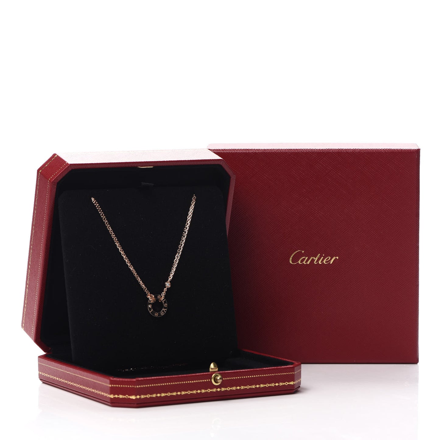18K Pink Gold 2 Diamond LOVE Necklace