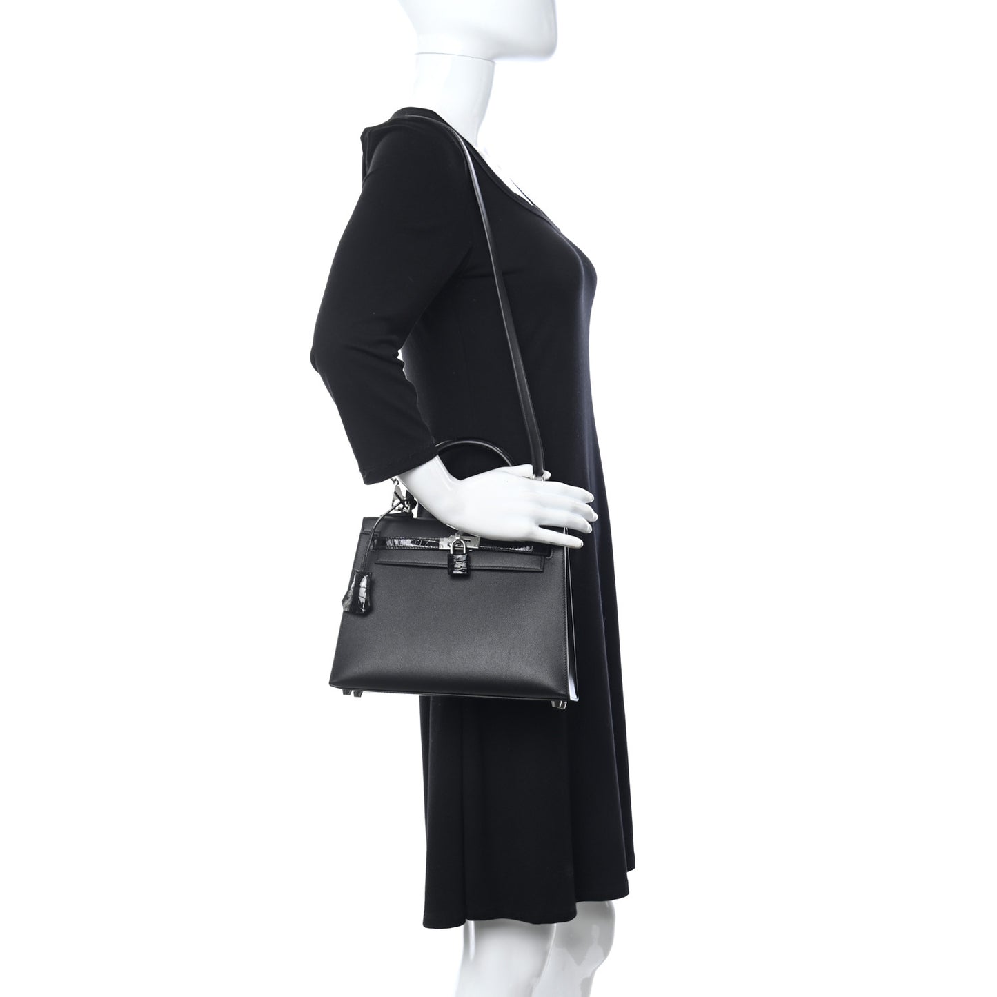 Madame Calfskin Shiny Niloticus Crocodile Kelly Sellier Touch 25 Black
