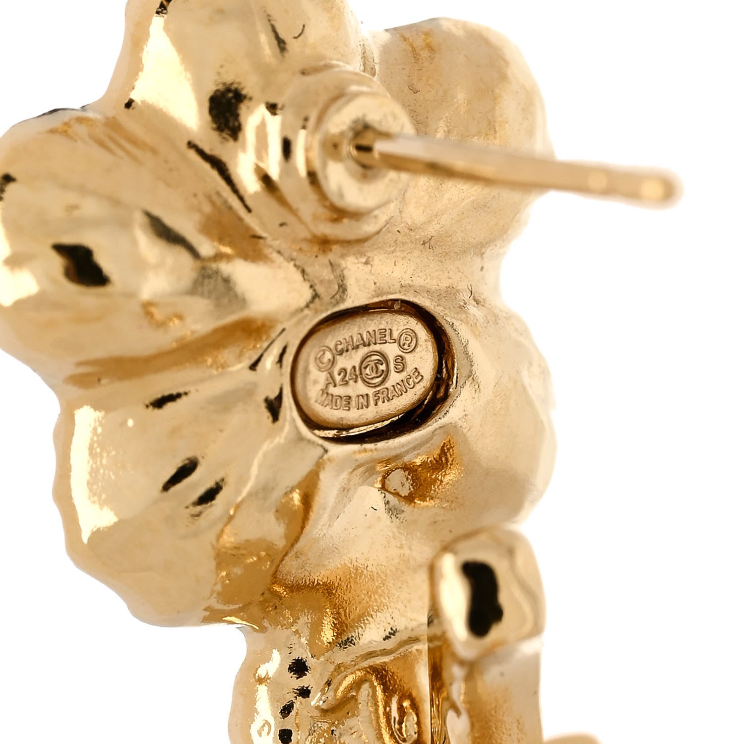 Chanel Pearl Crystal CC Flower Drop Earrings Gold White 4 of 5