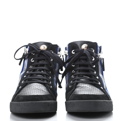 Chanel Calfskin Pearl High Top CC Sneakers 38 Black Blue 2 of 9