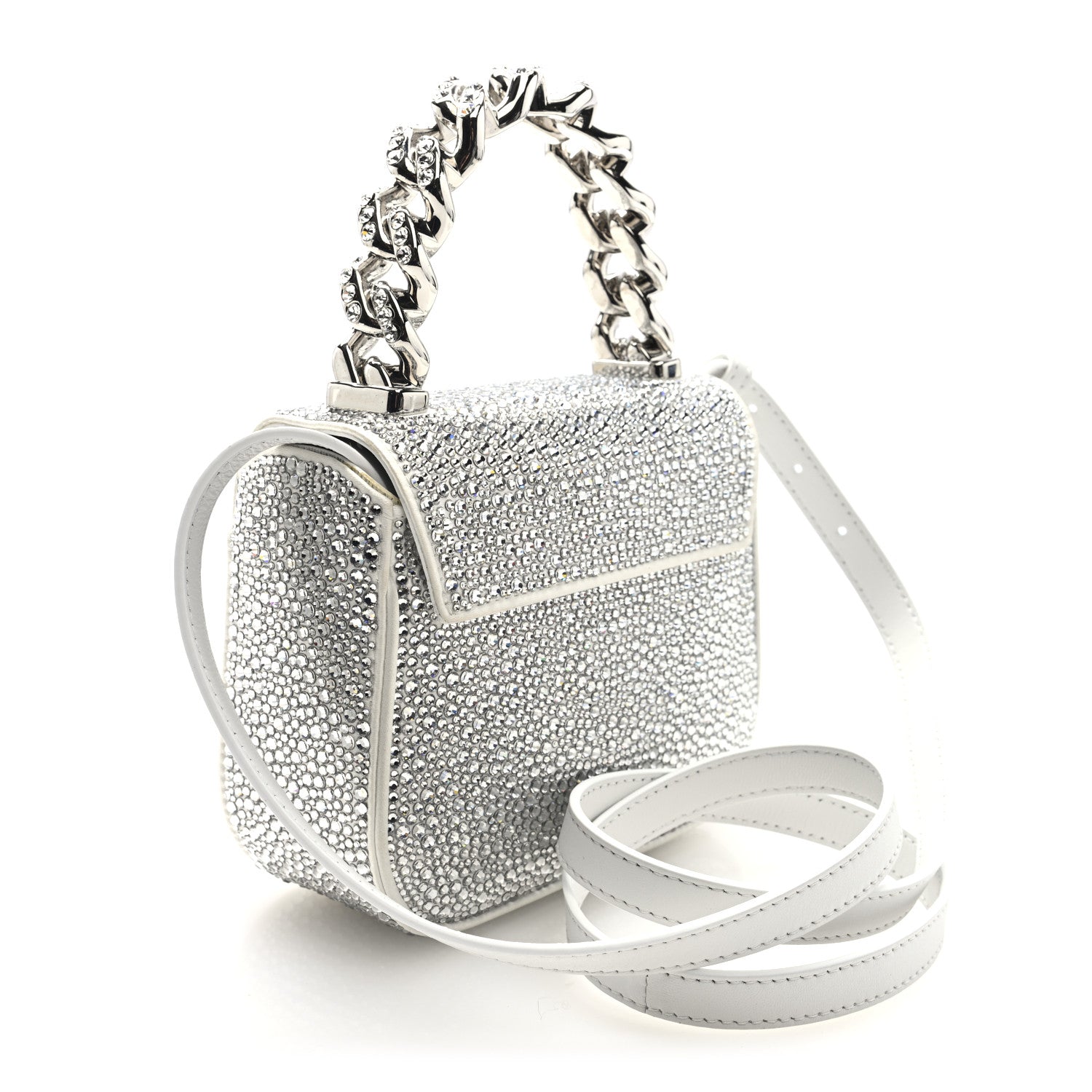 Versace Satin Crystal Studded Mini La Medusa Bag White 3 of 9
