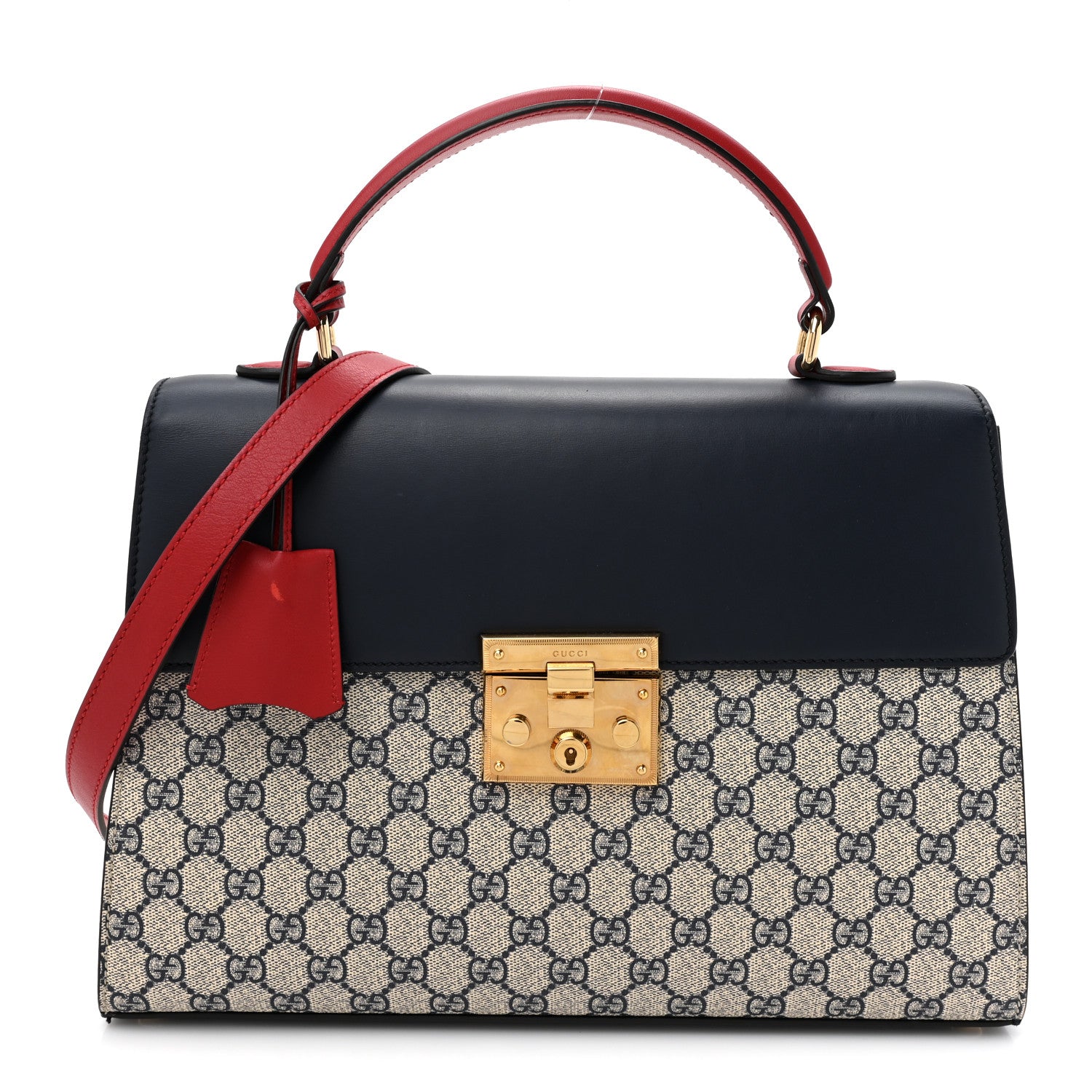 Gucci GG Supreme Monogram Calfskin Medium Padlock Top Handle Bag Beige Blue Mystic White Hibiscus Red 1 of 15