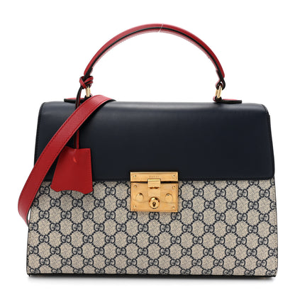 Gucci GG Supreme Monogram Calfskin Medium Padlock Top Handle Bag Beige Blue Mystic White Hibiscus Red 1 of 15