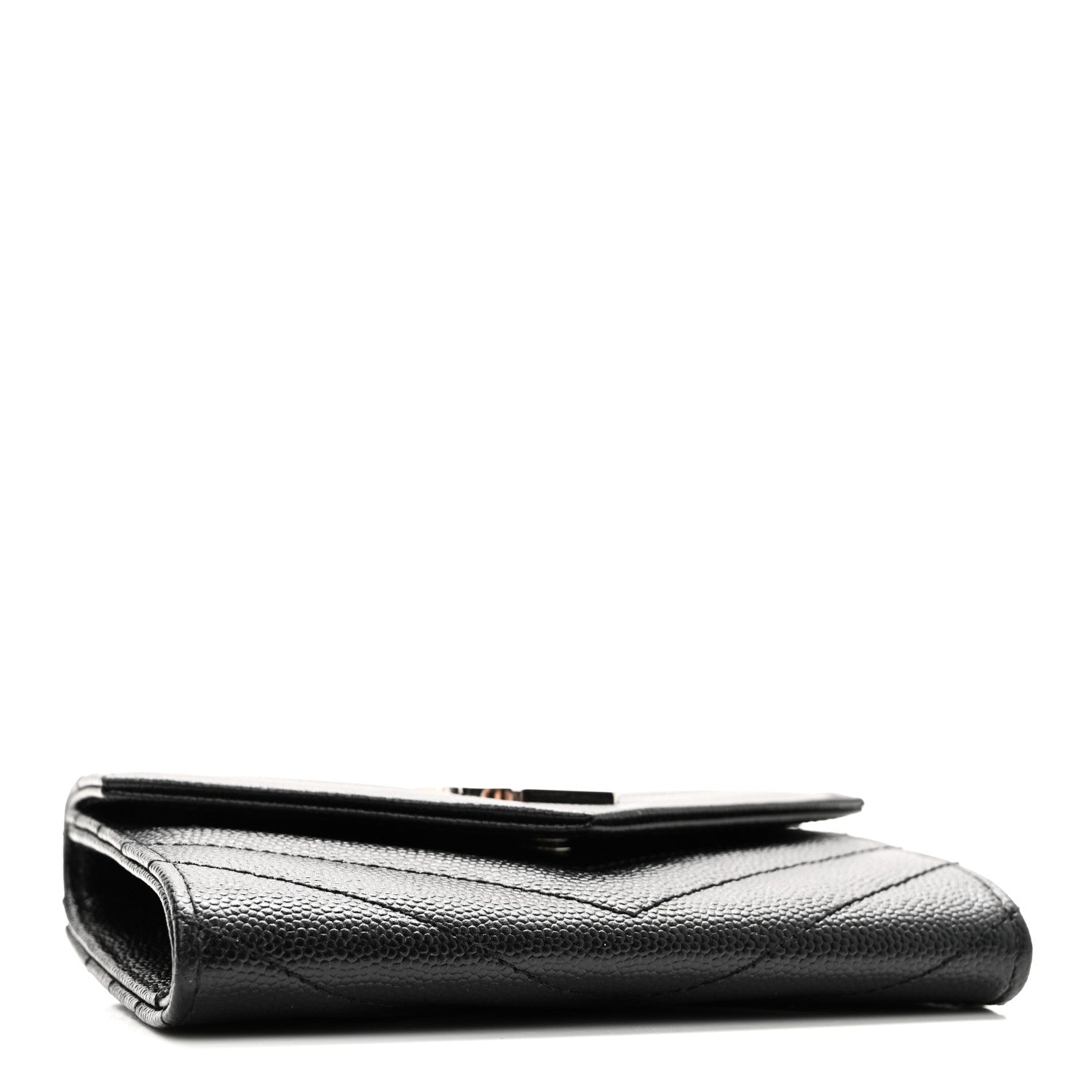 Saint Laurent Grain De Poudre Matelasse Chevron Small Monogram Envelope Wallet Black 4 of 8