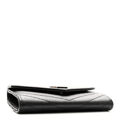 Saint Laurent Grain De Poudre Matelasse Chevron Small Monogram Envelope Wallet Black 4 of 8