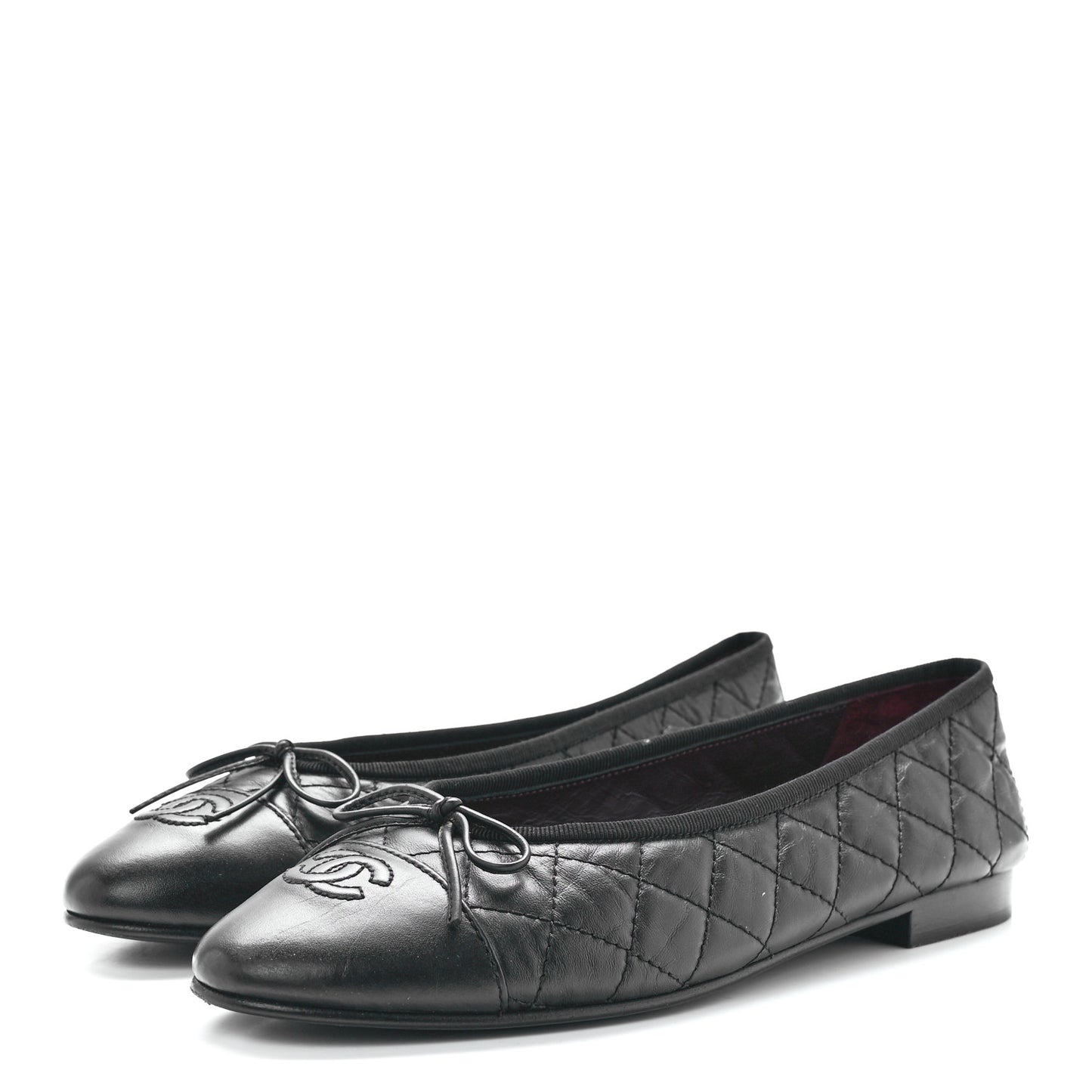 Aged Calfskin Quilted CC Cap Toe Ballerina Flats 39.5 Black