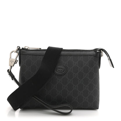 Gucci GG Supreme Monogram Azalea Calfskin Retro Interlocking G Wristlet Messenger Bag Black 1 of 11