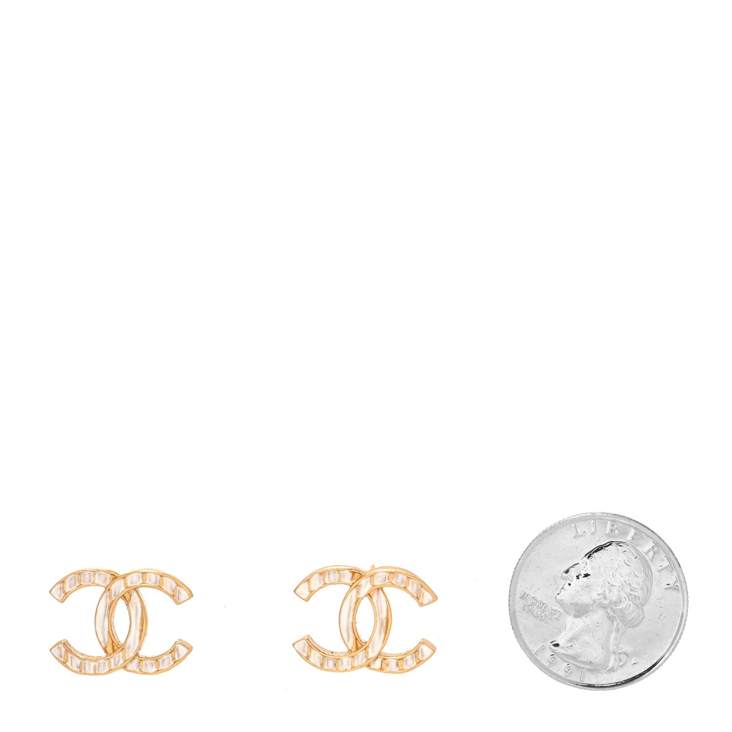 Chanel Metal CC Earrings Gold White 2 of 4