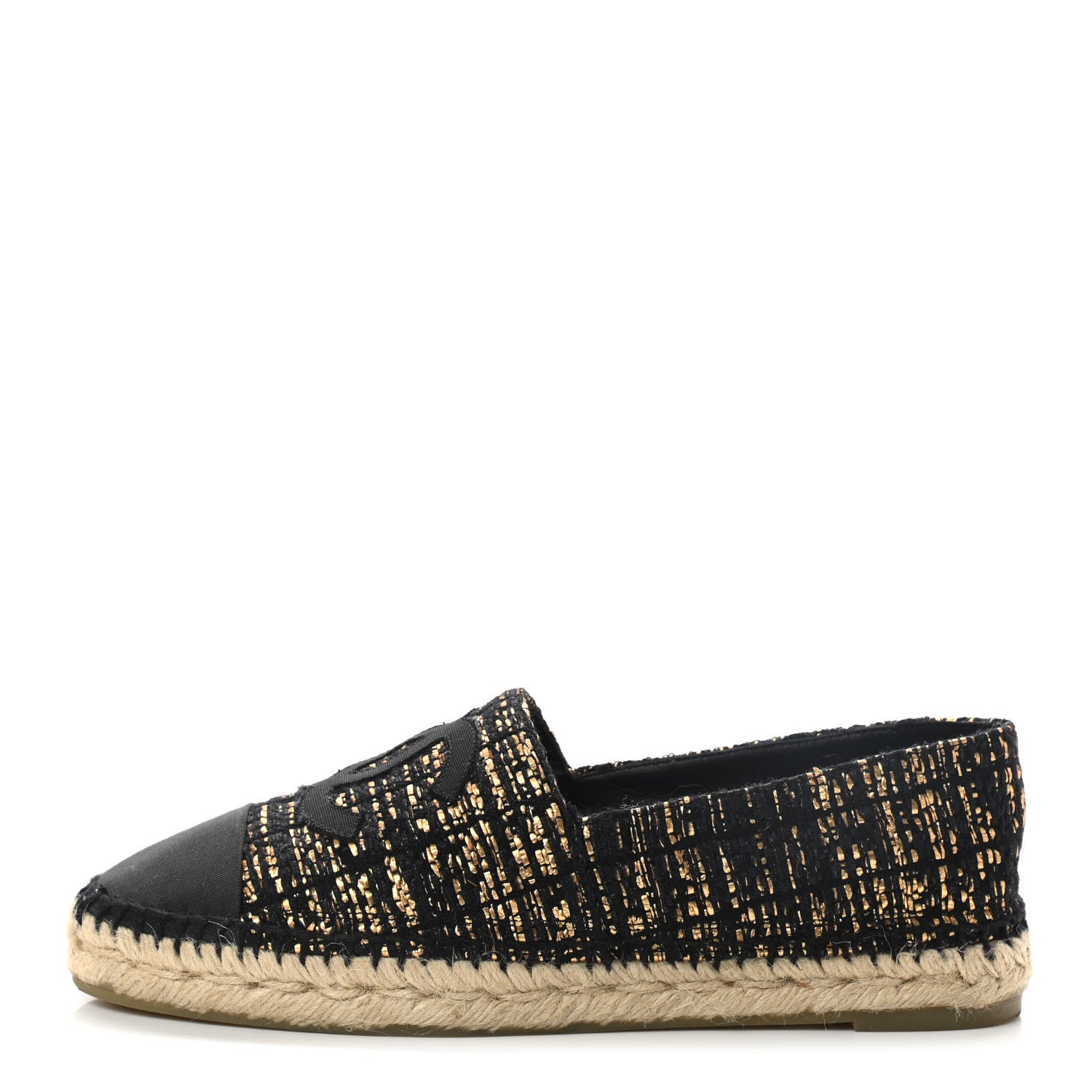 Chanel Metallic Tweed Grosgrain CC Espadrilles 39 Black Gold 1 of 10