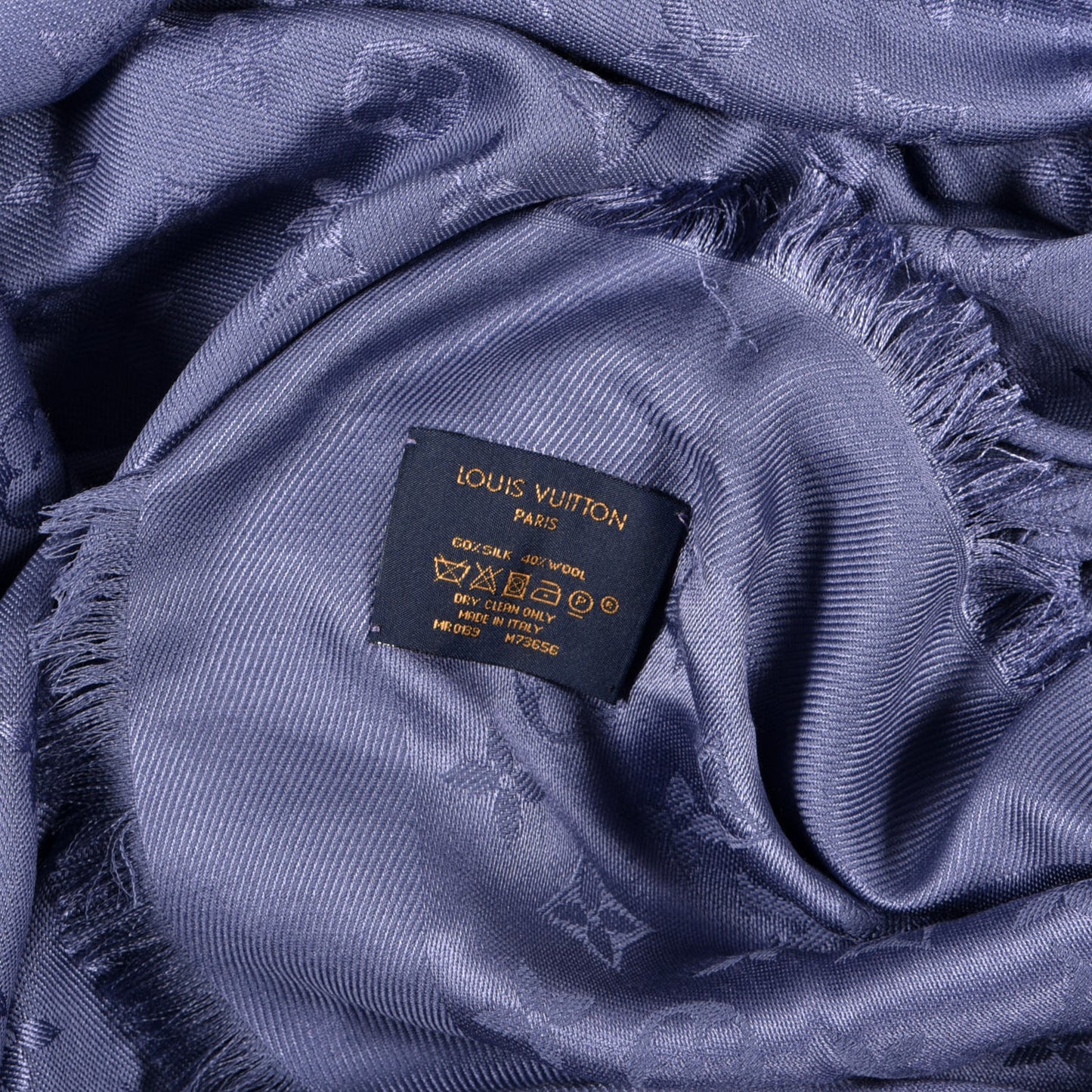 Wool Silk Monogram Shawl Night Blue