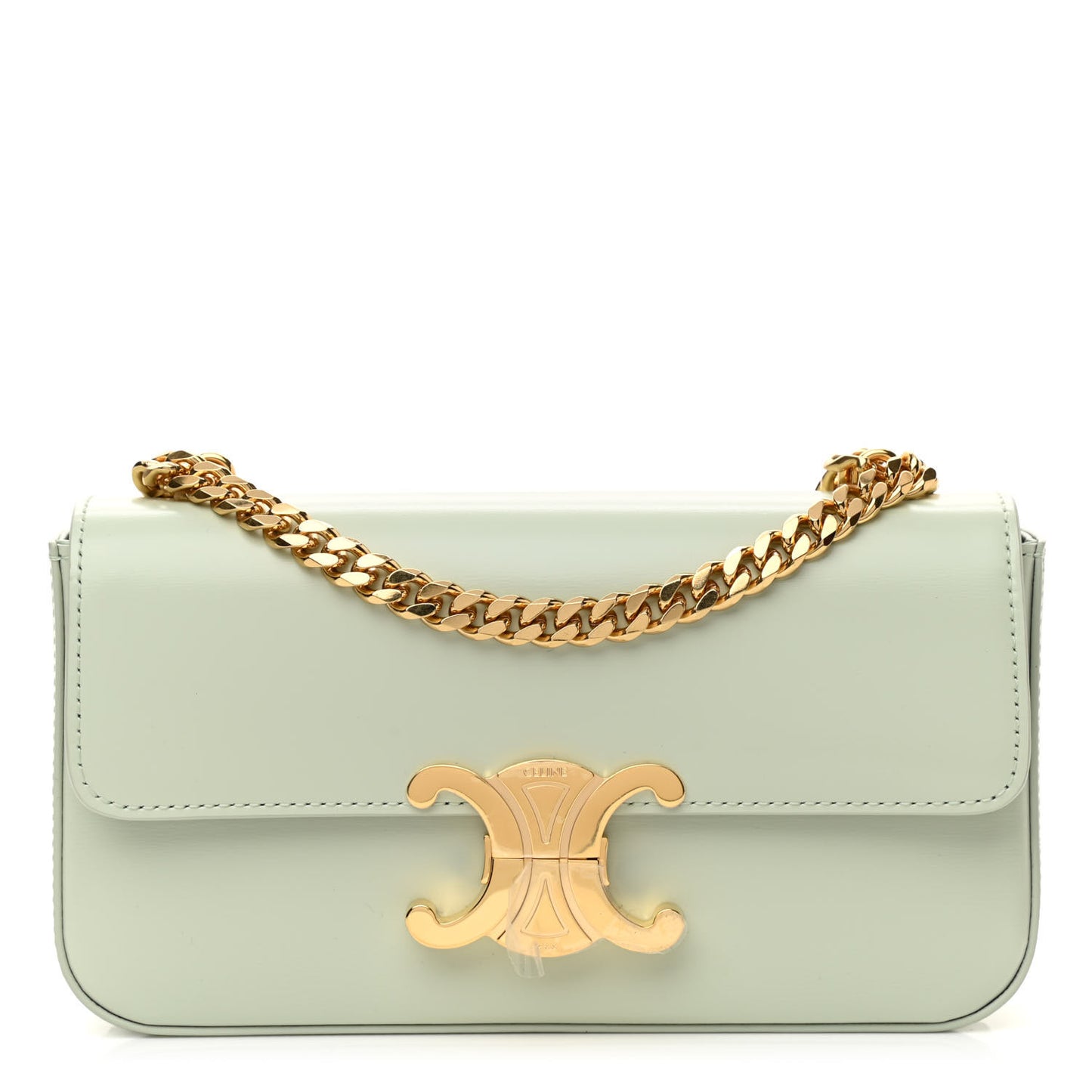 Shiny Calfskin Triomphe Chain Shoulder Bag Jade