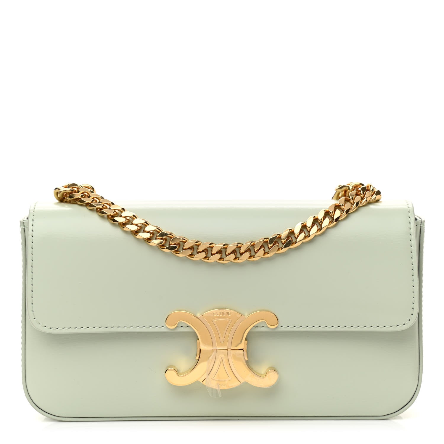 Celine Shiny Calfskin Triomphe Chain Shoulder Bag Jade 1 of 10