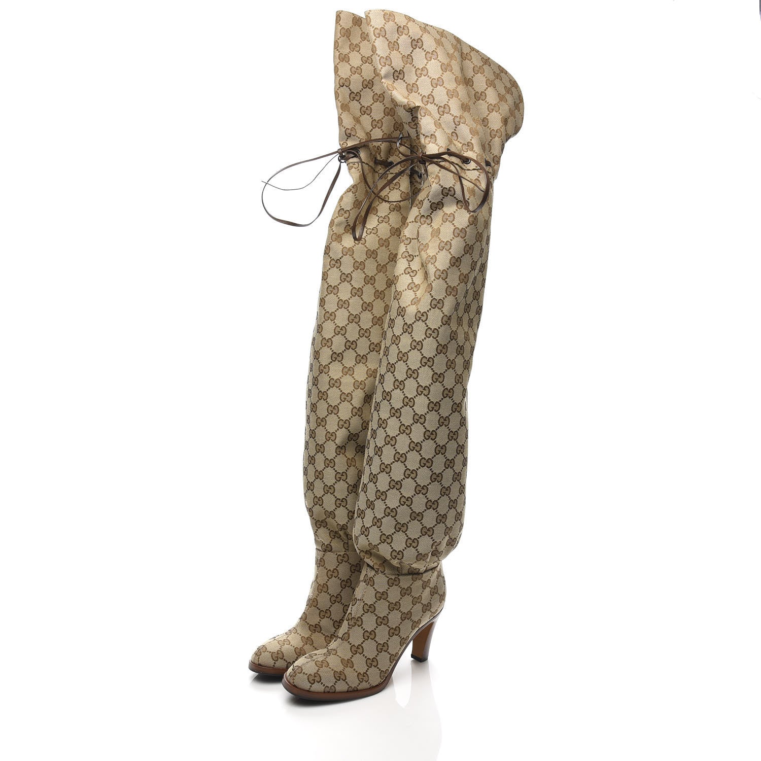 Gucci Monogram Over The Knee Boots 35.5 Beige Ebony 3 of 7