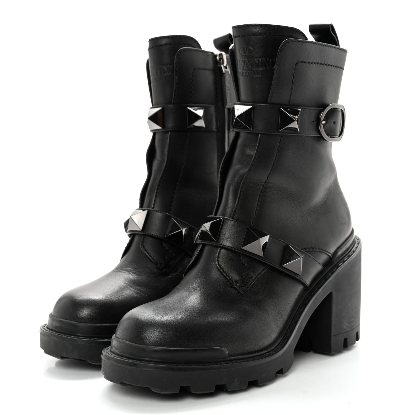 Calfskin Tonal Roman Stud 20/85mm Combat Boots 36.5 Black