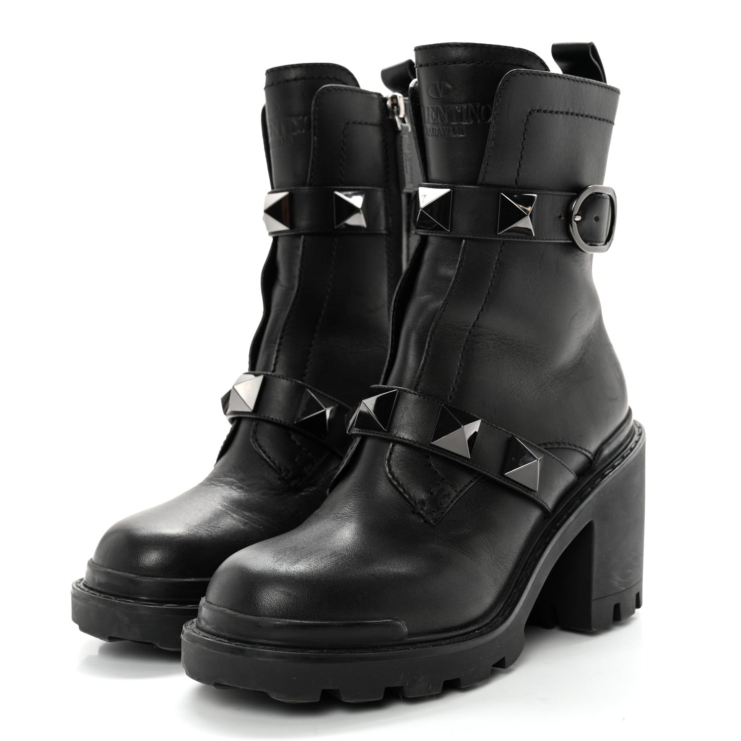 Valentino Garavani Calfskin Tonal Roman Stud 20/85mm Combat Boots 36.5 Black 3 of 15