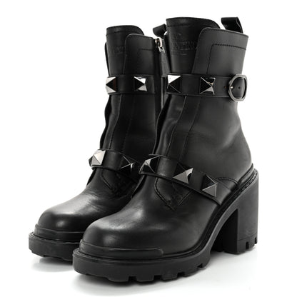 Valentino Garavani Calfskin Tonal Roman Stud 20/85mm Combat Boots 36.5 Black 3 of 15