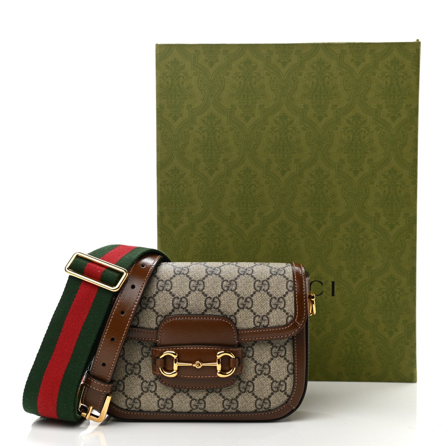 Gucci GG Supreme Monogram Web Mini Horsebit 1955 Shoulder Bag Beige Brown Sugar 11 of 11