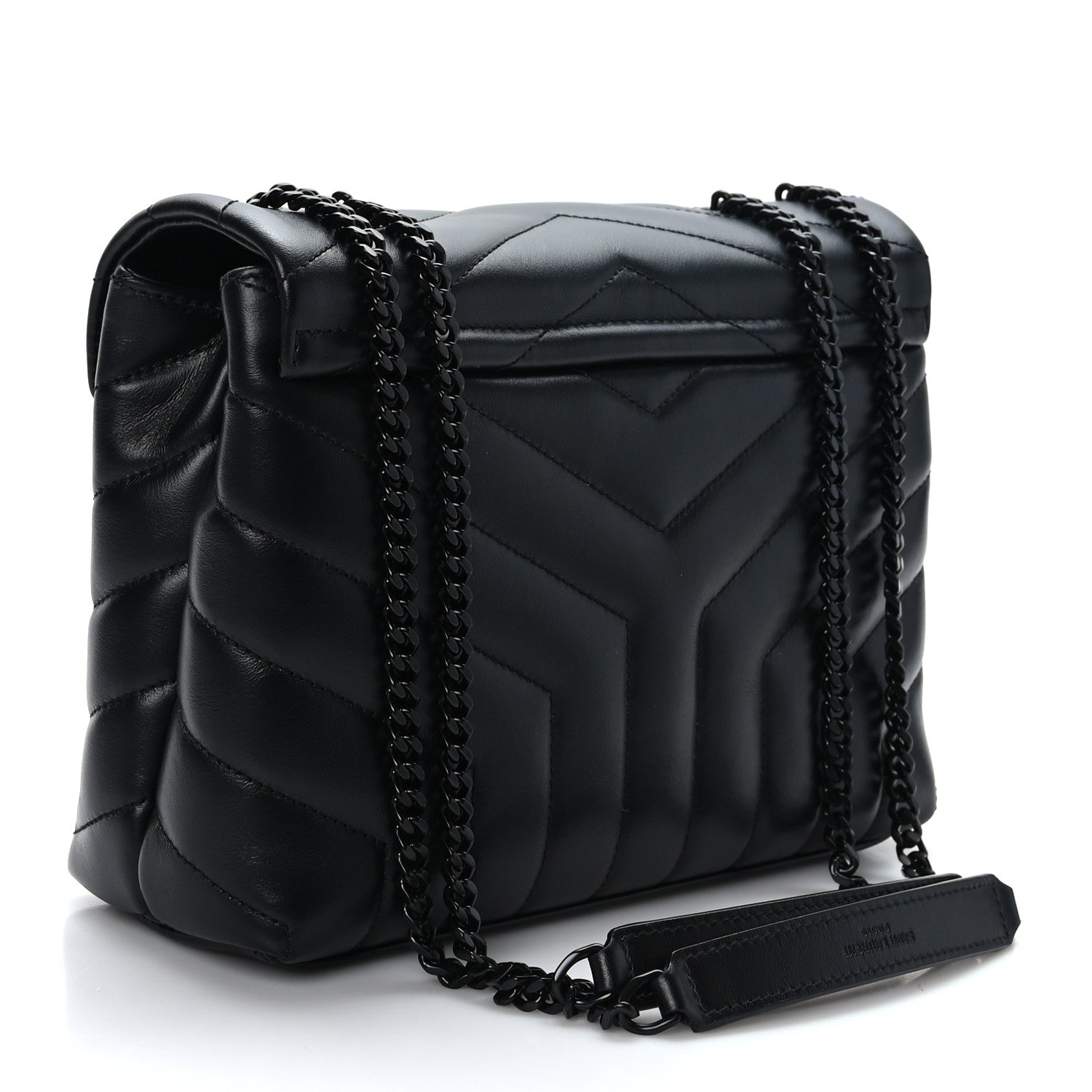 Saint Laurent Calfskin Y Quilted Monogram Monochrome Small Loulou Chain Satchel Black 3 of 9