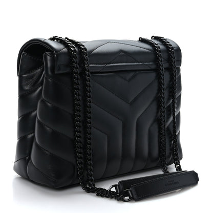 Saint Laurent Calfskin Y Quilted Monogram Monochrome Small Loulou Chain Satchel Black 3 of 9