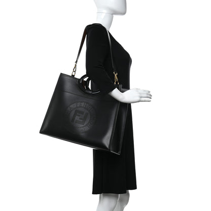 Fendi Vitello Liberty Plexiglass Stamp Patch Perforated Medium Runaway Shopper Tote Black 2 of 9